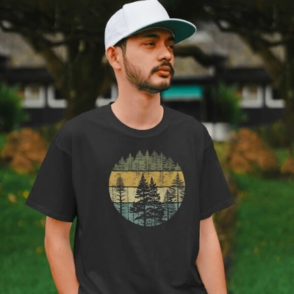 Pine Tree Forest Black T Shirt - Picture 1 of 2